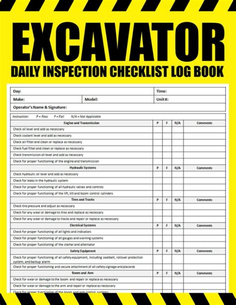 excavator weekly inspection checklist